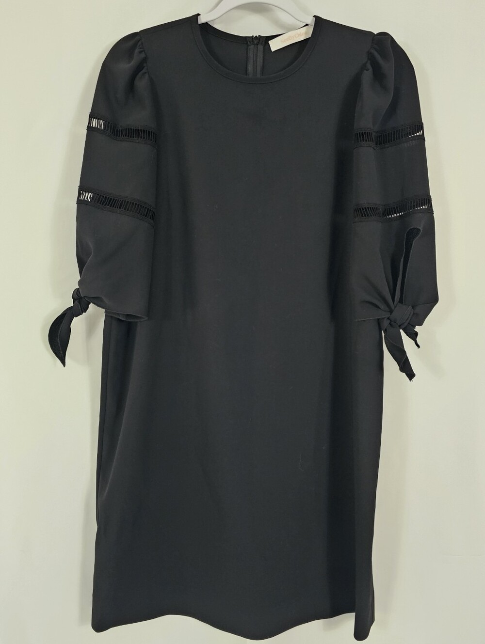 See By Chloe Puffed Sleeve Mini Shift Dress in Black - Size 40